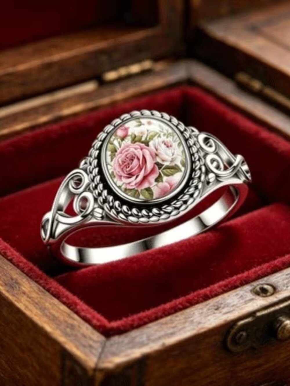 Silver PINK ROSES Ring Size 7 - Picture 3 of 3